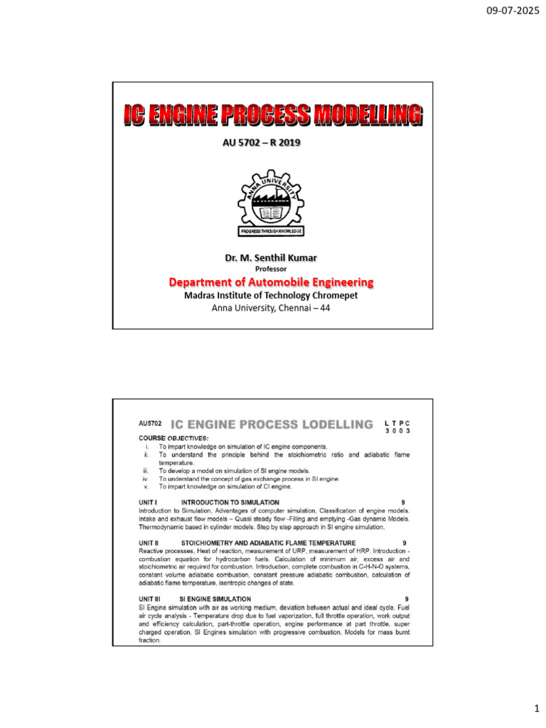 IC Engine Process Modelling Overview | PDF | Combustion | Chemical ...