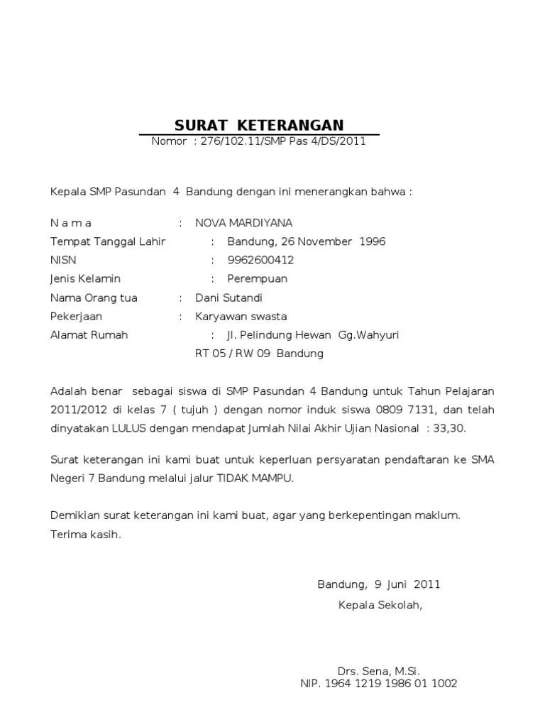 Surat Keterangan Siswa