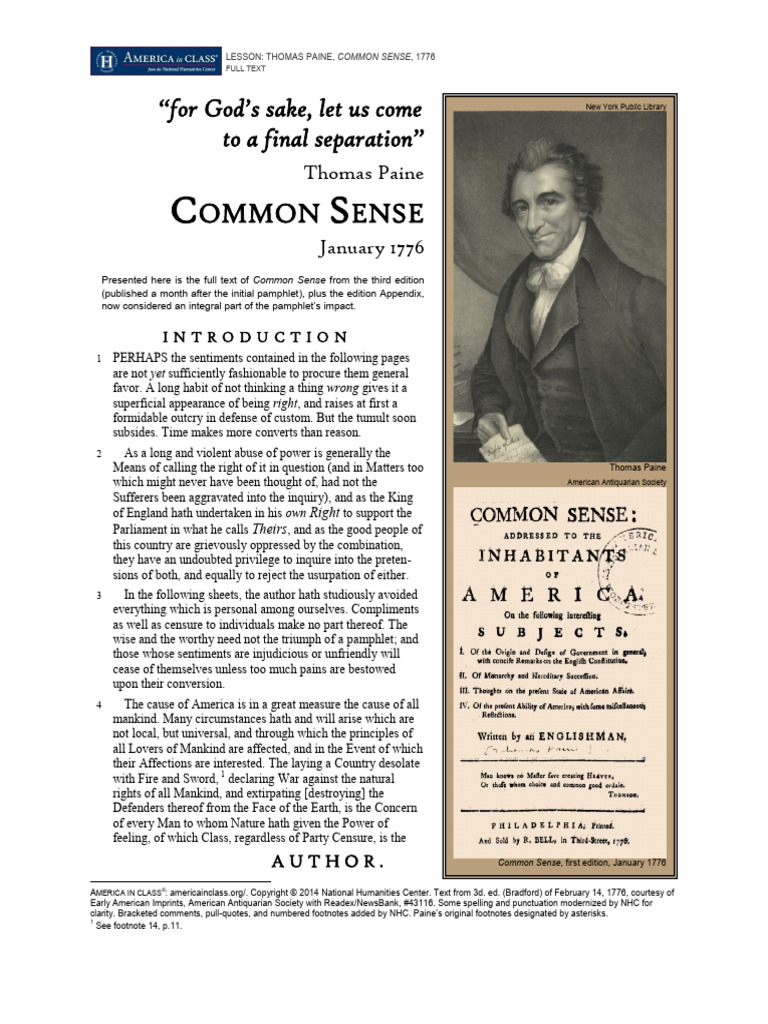 Full Text of Paine's Common Sense | PDF | Common Sense | Monarch