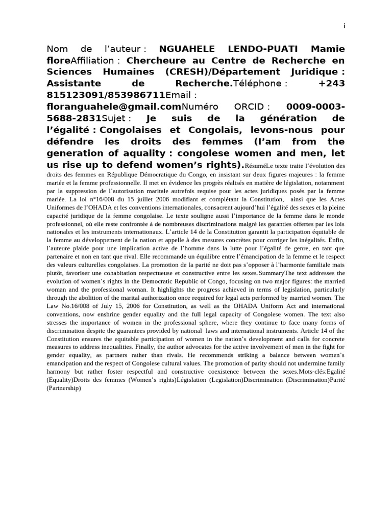 Évolution des droits des femmes en RDC | PDF | Convention européenne ...
