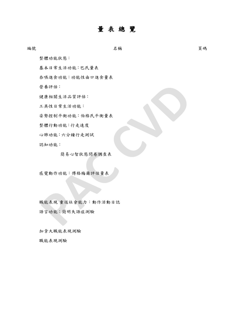 PAC 量表總覽yc 1020125-26 | PDF