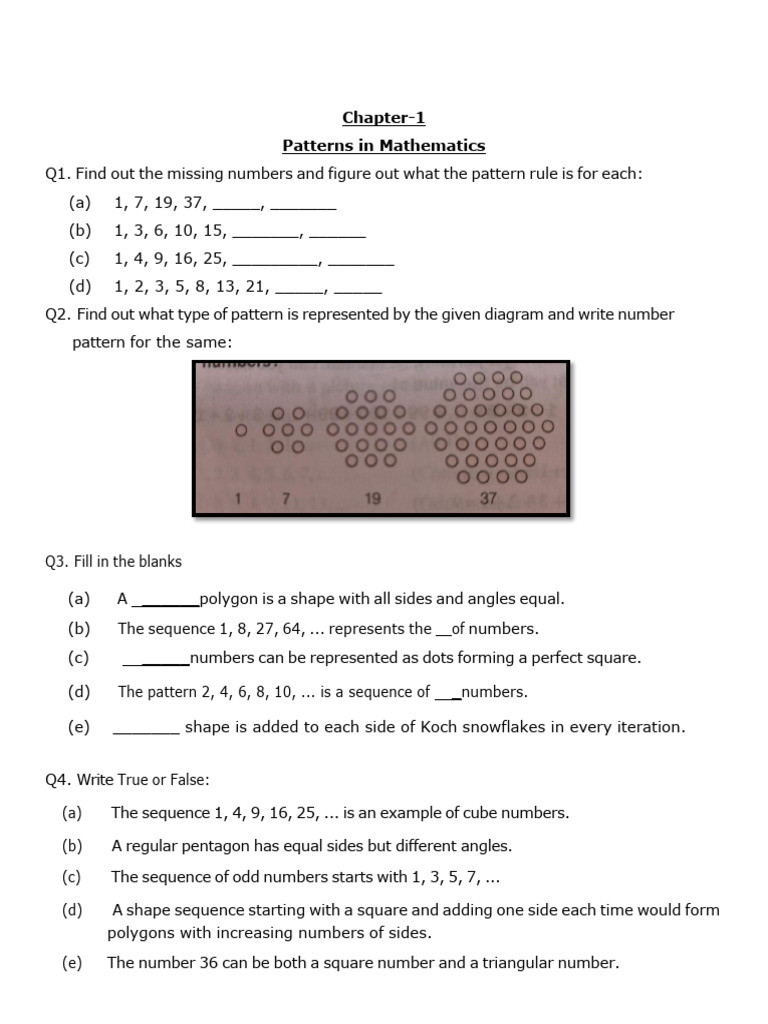 Patterns in Mathematics: Chapter 1 Exercises | PDF
