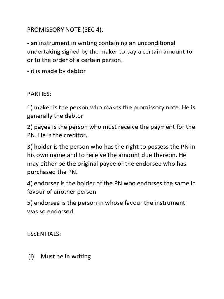 Promissory Note Essentials and Format | PDF