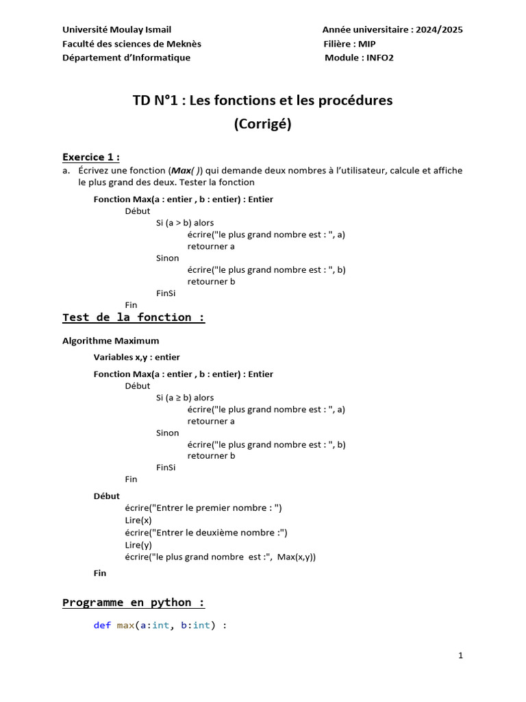 Fonctions et procédures en Python | PDF | Booléen | Python (Langage de ...