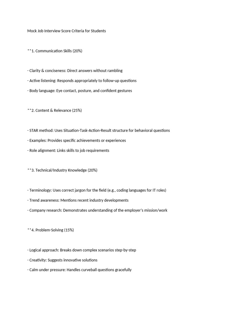 Mock Interview Scoring Criteria Guide | PDF
