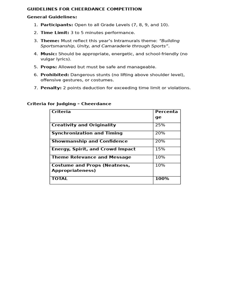Cheerdance Competition Guidelines 2025 | PDF | Cheerleading