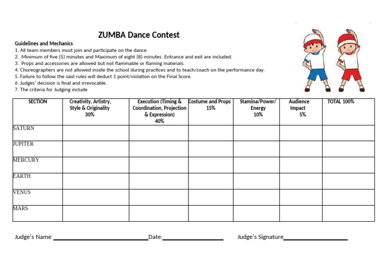 Zumba Contest Judging Criteria | PDF
