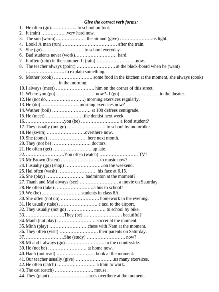 Correct Verb Forms Exercise | PDF