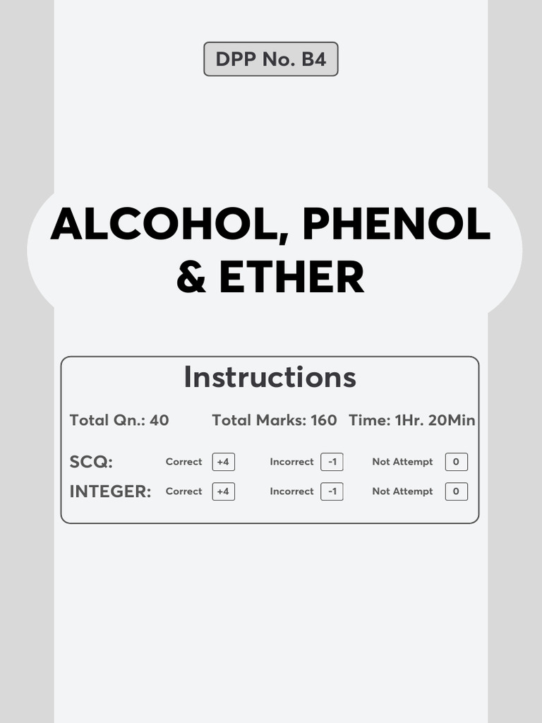 JEE Class 12: Alcohol, Phenol & Ether DPP | PDF | Ester | Aldehyde