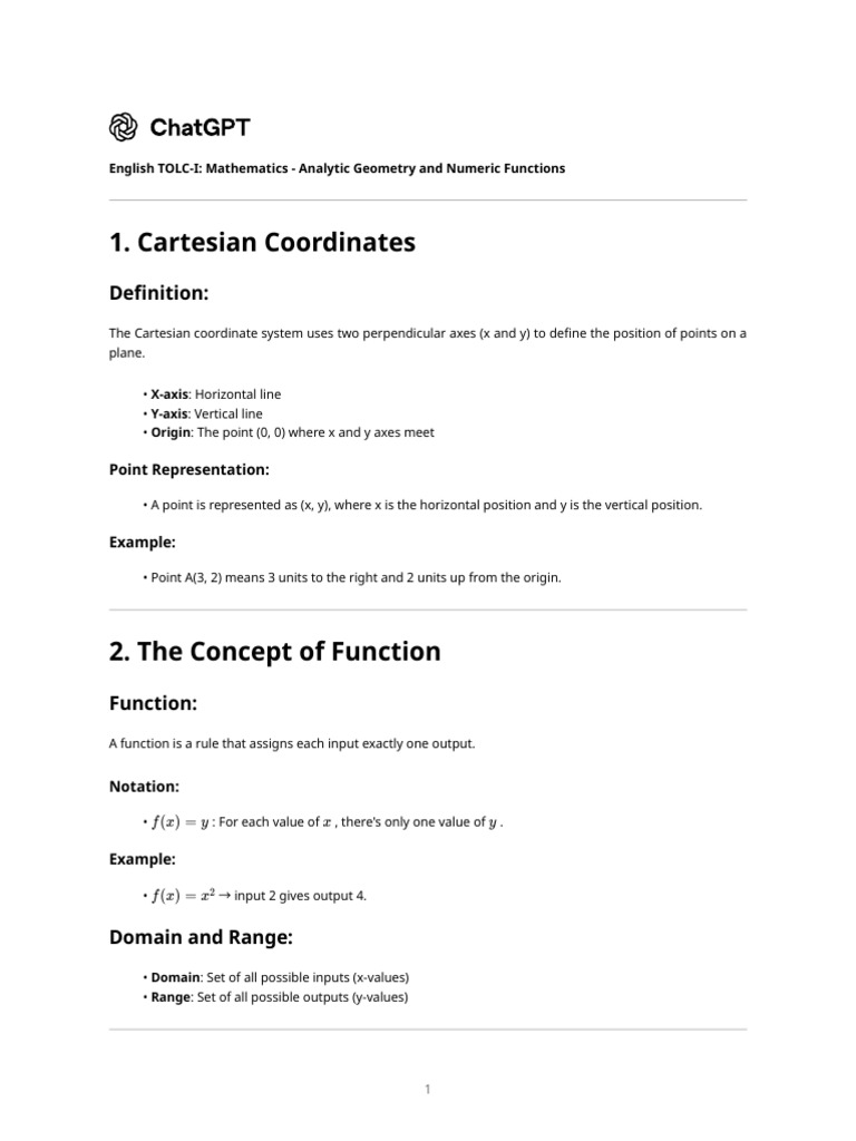 TOLC-I Math: Geometry & Functions Guide | PDF | Cartesian Coordinate ...