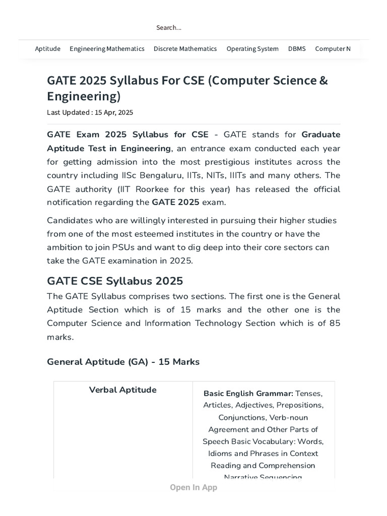 GATE 2025 CSE Syllabus Overview | PDF | Internet Protocol Suite ...