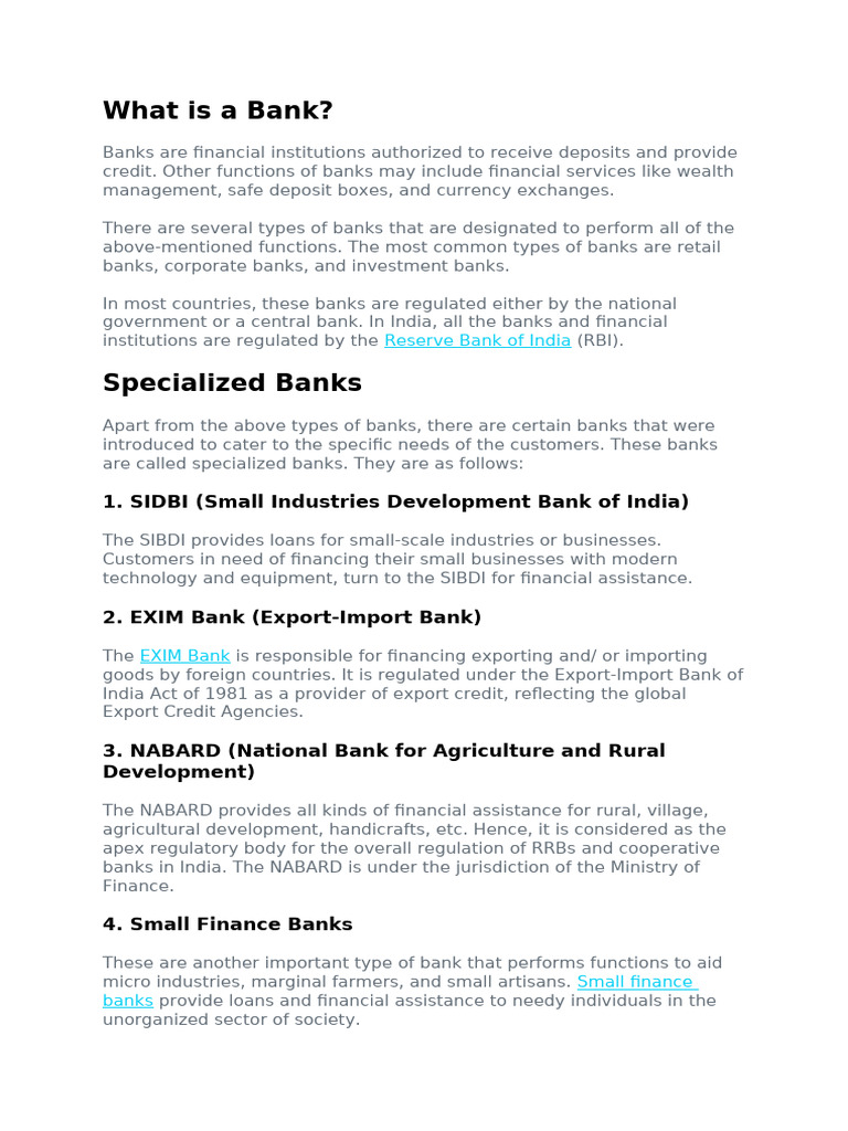 Types and Functions of Banks Explained | PDF | Banks | Reserve Bank Of ...