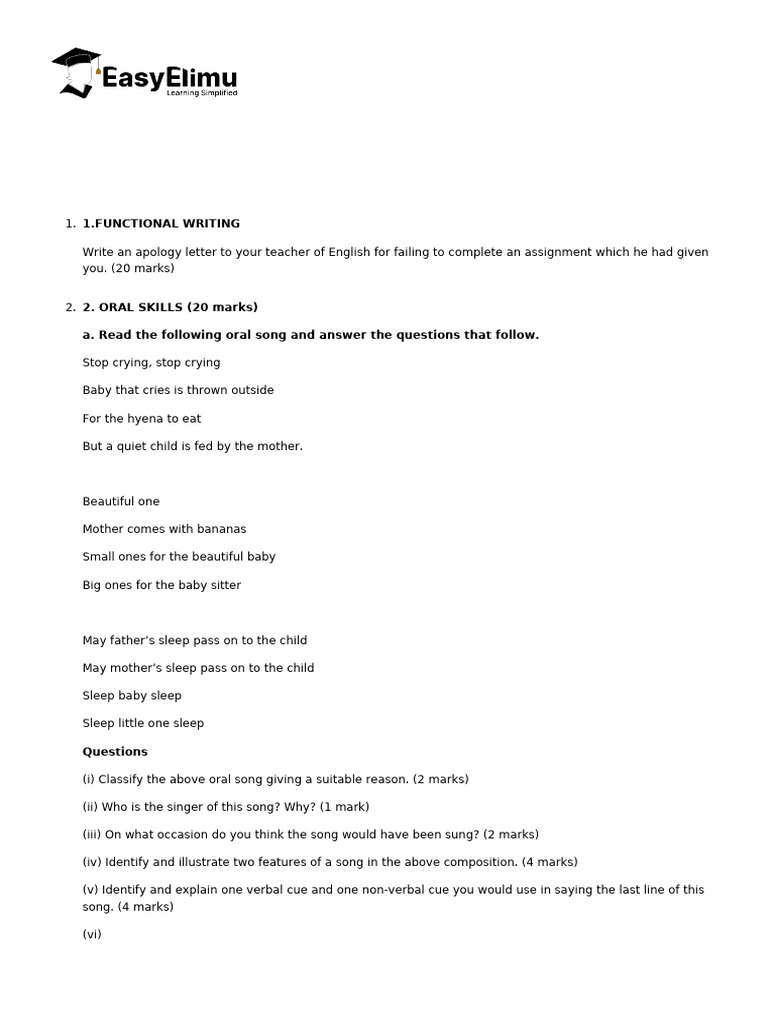 Form 2 Term 3 English Exam 2024 | PDF | Human Communication | Linguistics