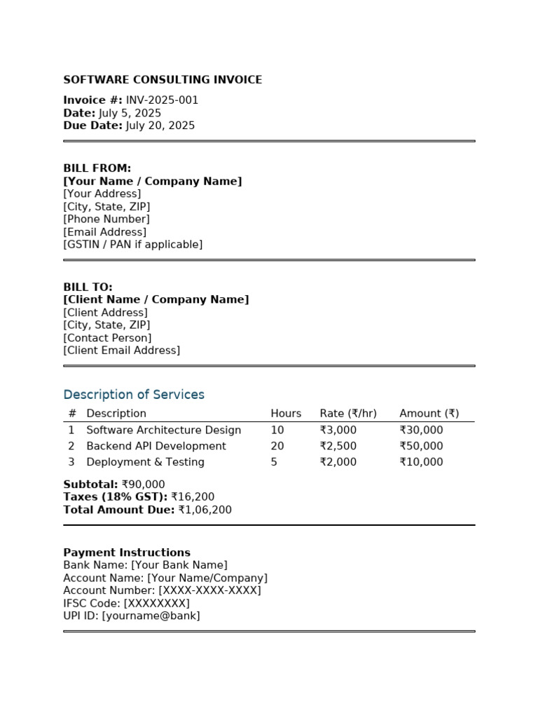 Software Consulting Invoice Template | PDF