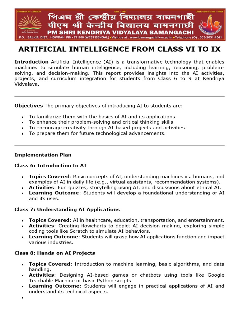 AI Curriculum for Classes 6-9 Overview | PDF | Artificial Intelligence ...