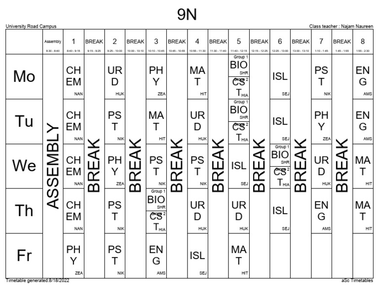 University Road Campus Timetable | PDF