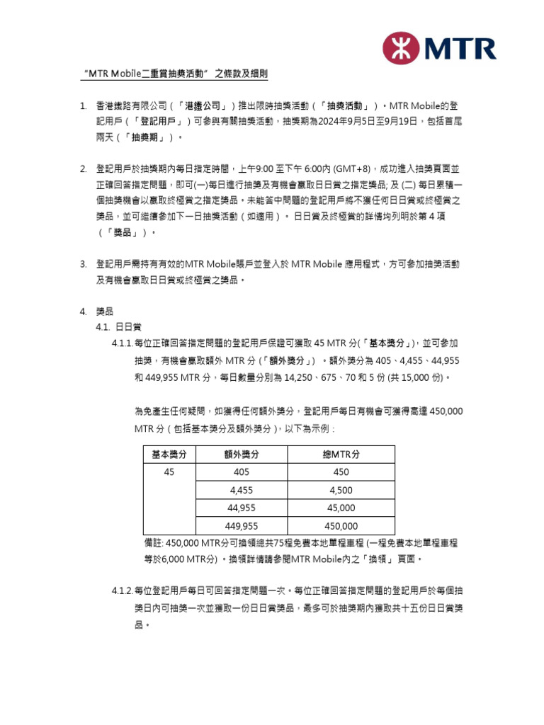 MTR Mobile 45a Lucky Drawtnc CH | PDF