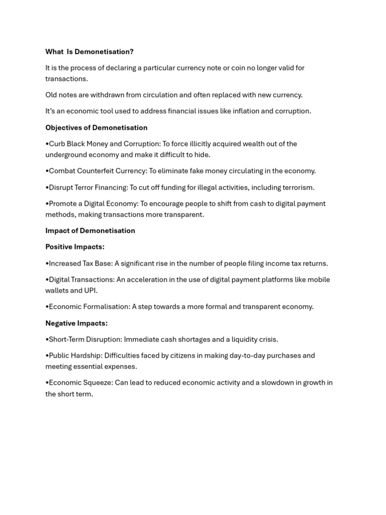 Understanding Demonetisation: Effects & Goals | PDF