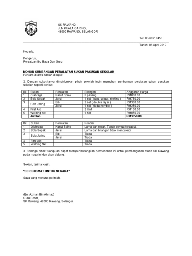 Surat Memohan Peruntukkan Parking