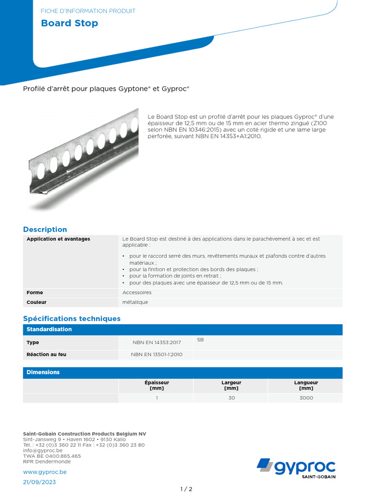 Profilé d'arrêt Board Stop pour Gyproc | PDF | Matériaux | Matériaux de ...
