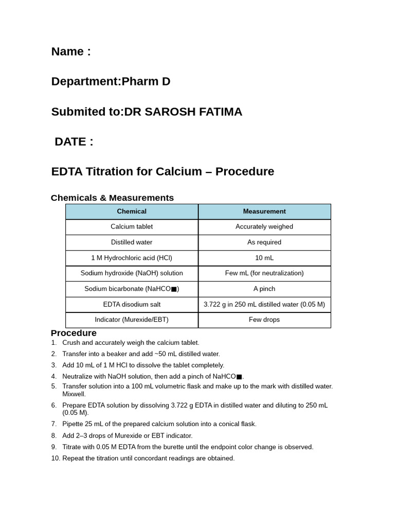 EDTA Titration Procedure for Calcium | PDF