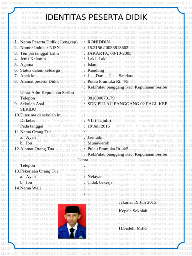 Identitas Raport Siswa SMP | PDF