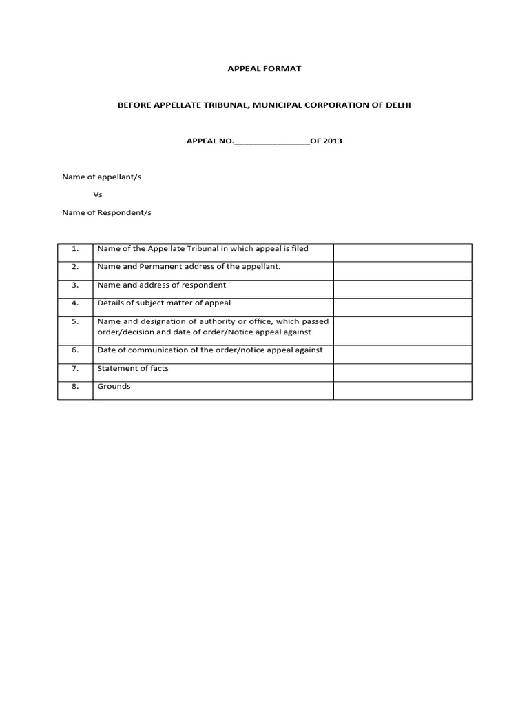 Appeal Format for MCD Tribunal | PDF
