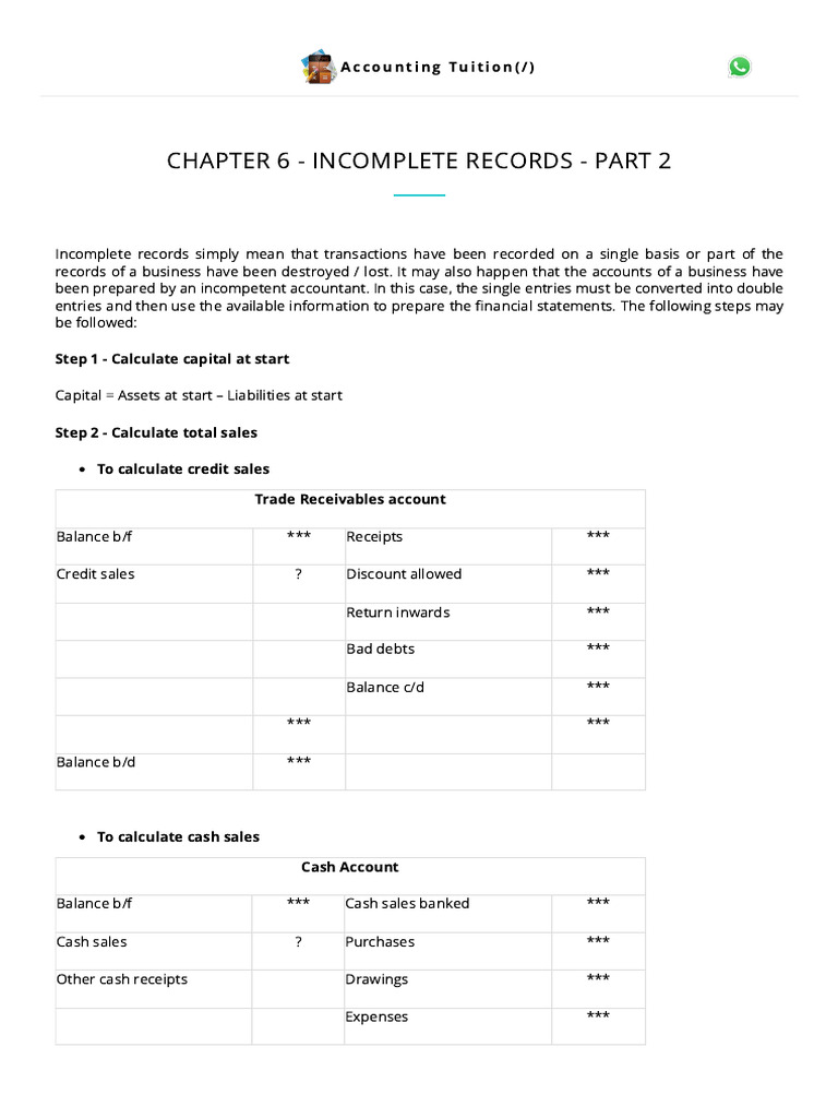 Preparing Financial Statements from Incomplete Records | PDF | Debits ...