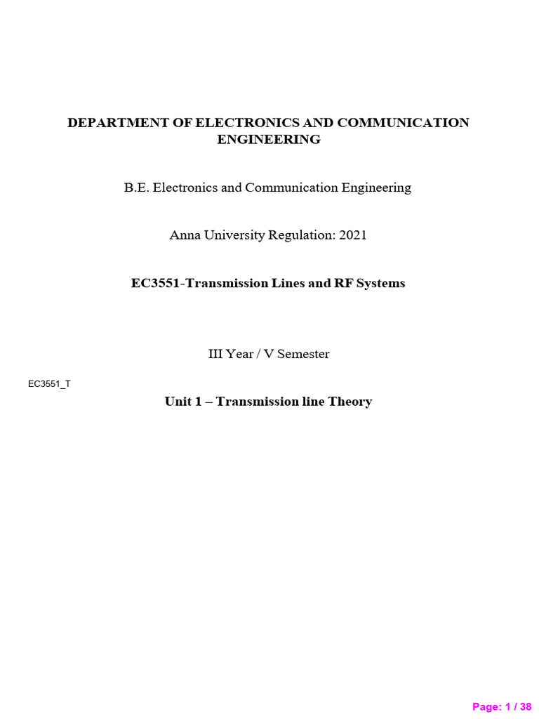 TLRF - EC3551 - 1.hand Written Notes - Unit 1 - Transmission Line ...
