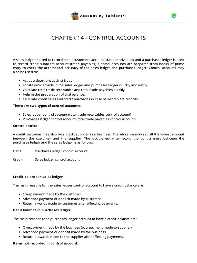 Control Accounts in Accounting Explained | PDF | Debits And Credits ...