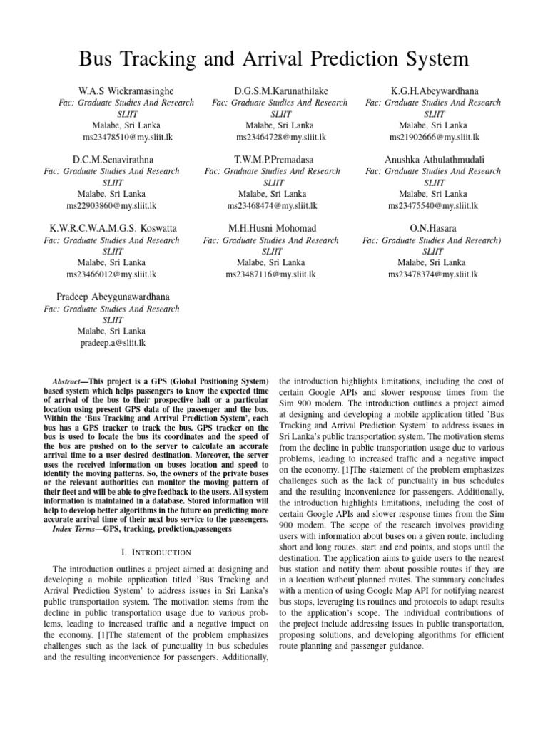 Bus Tracking and Arrival Prediction System | PDF | Databases | Internet ...