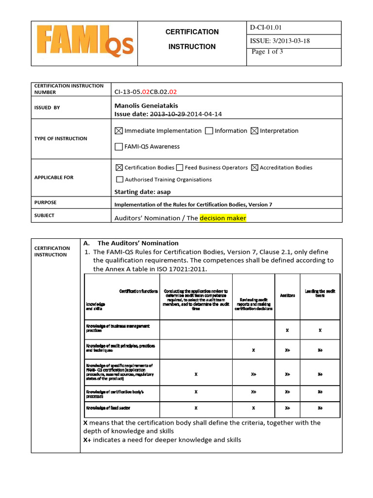 FAMI-QS Auditor Nomination Guidelines | PDF