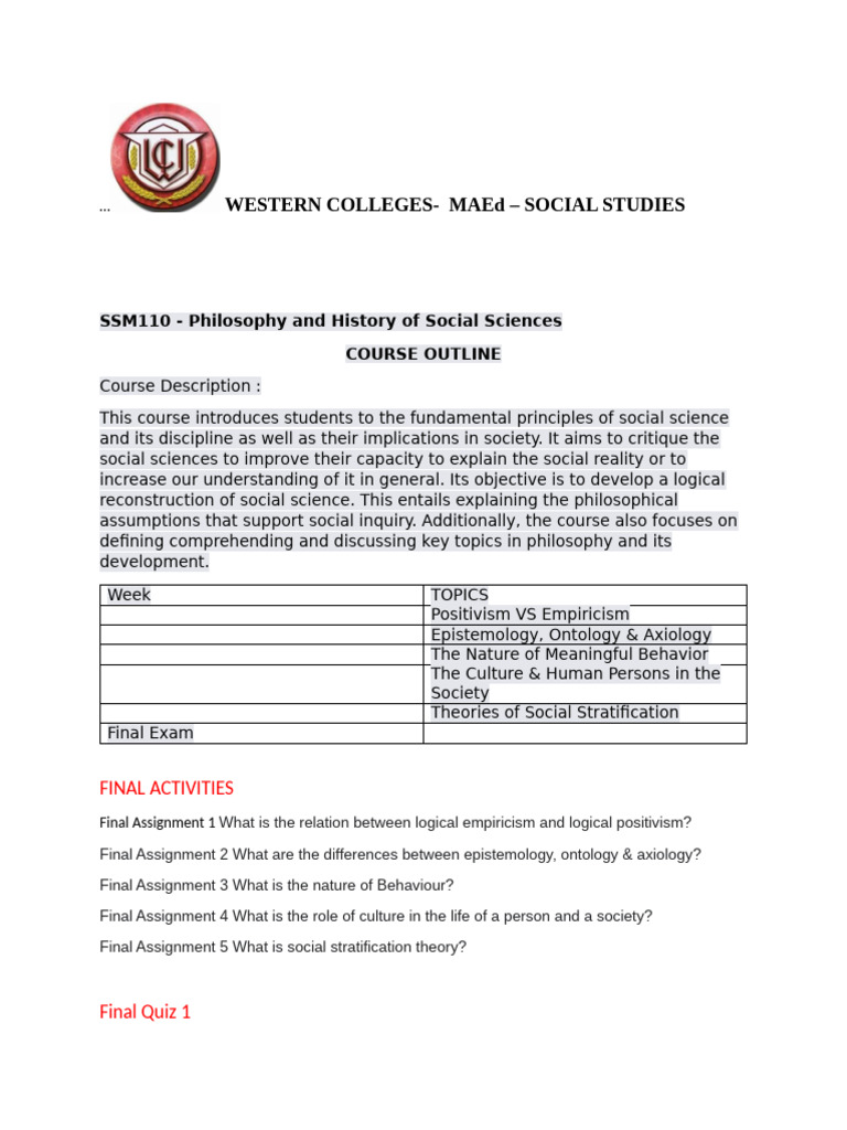 MAEd Social Studies Course Outline | PDF | Positivism | Social Sciences