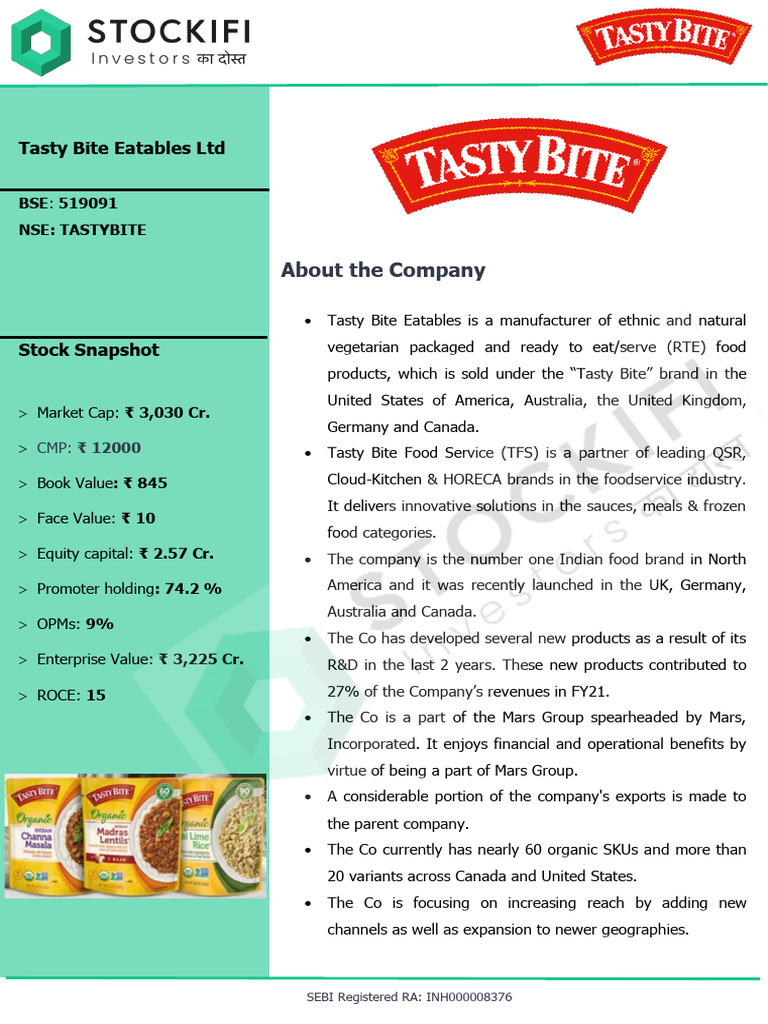 Tasty Bite Eatables NSE Share Price Insights | PDF | Brand | Financial ...