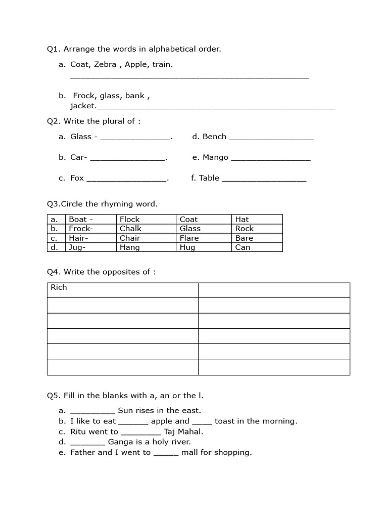 Language Skills Worksheet for Kids | PDF