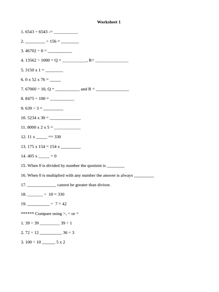 Math Worksheet: Division & Multiplication | PDF
