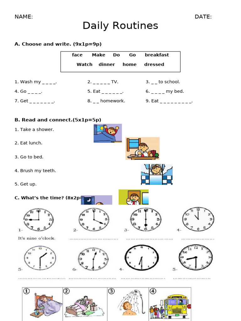 Daily Routines Worksheet for Kids | PDF