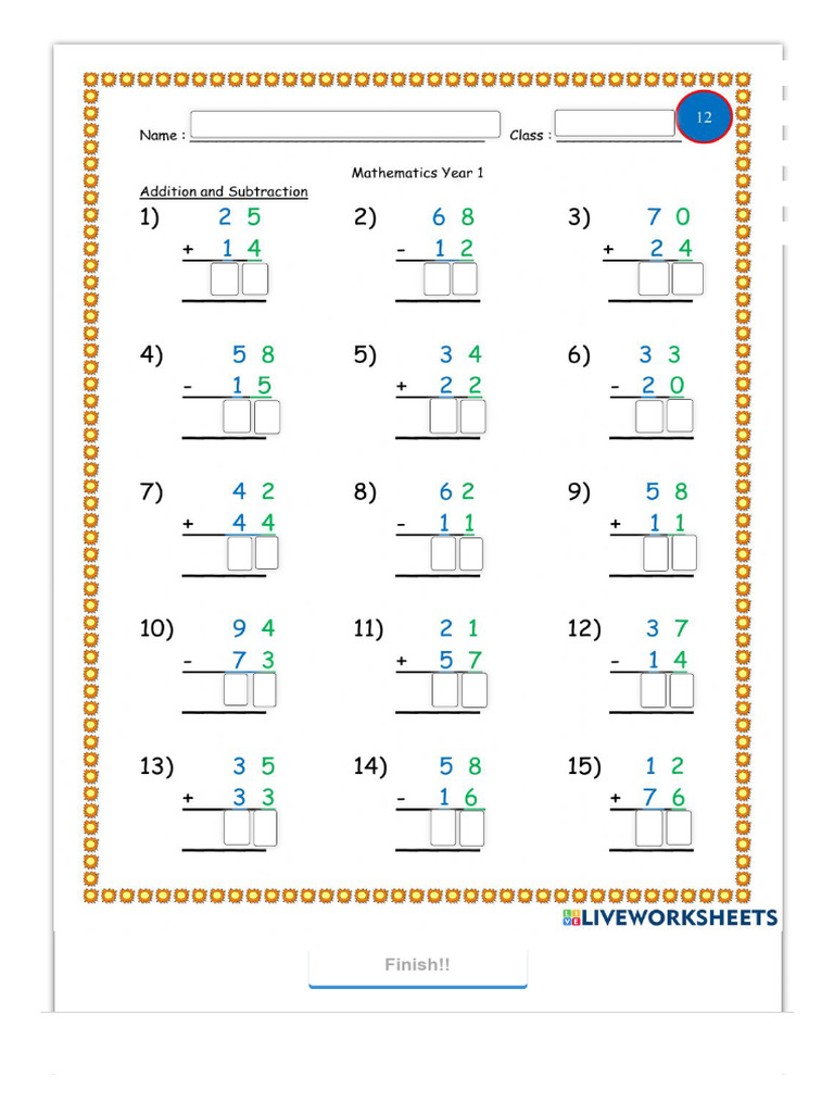 Addition and Subtraction Interactive Worksheet For Year 1 | PDF