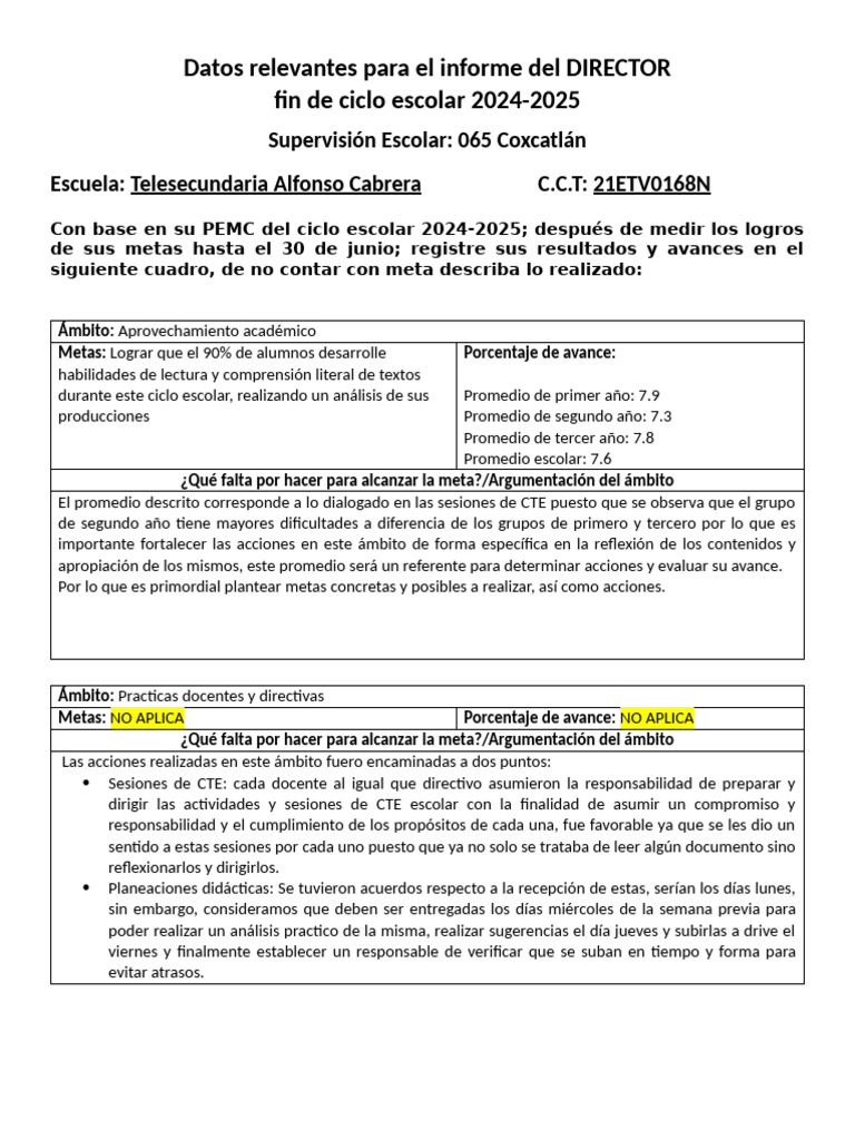 Informe de Avances Educativos 2024-2025 | PDF | Escuelas | Plan de estudios