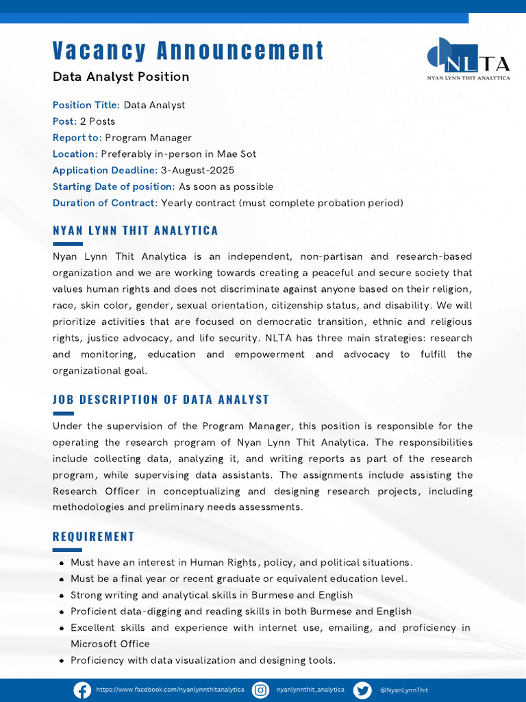 Data Analyst Position at NLTA | PDF | Data | Business