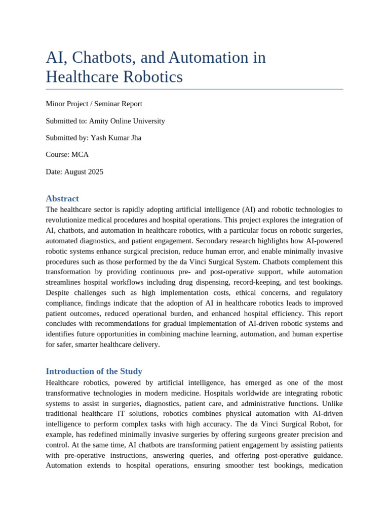 AI and Robotics in Healthcare Automation | PDF | Automation ...
