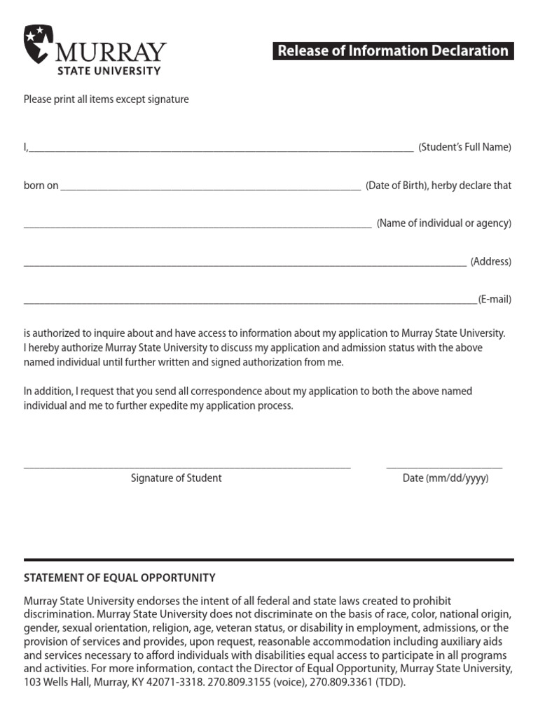 Murray State University Info Release Form | PDF