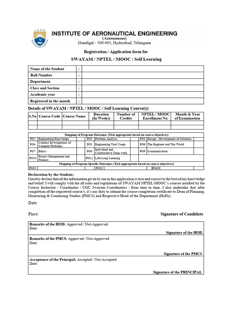 MOOC Registration Application Form | PDF | Engineering | Massive Open ...