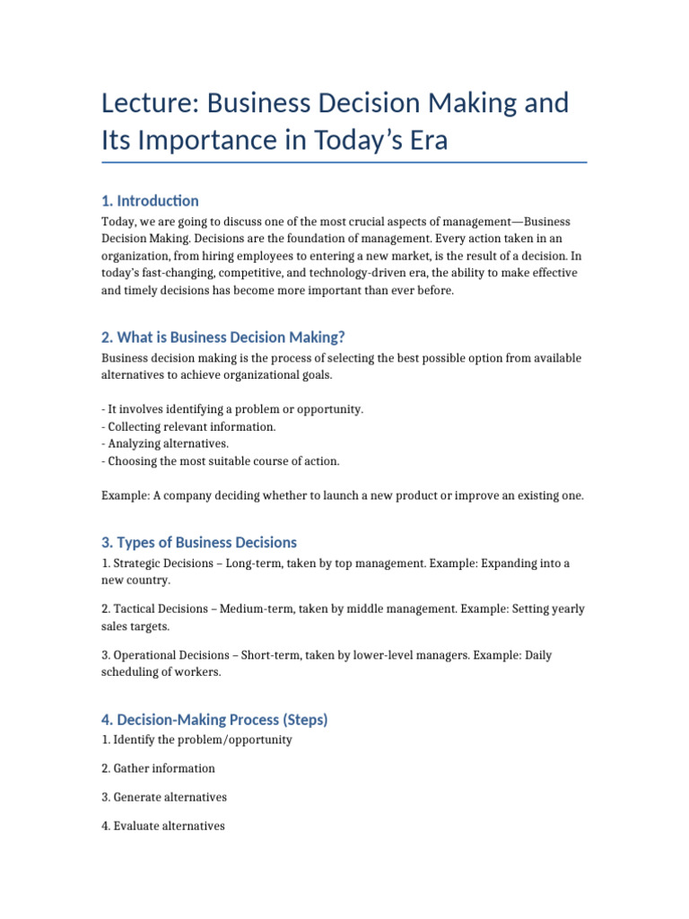 Business Decision Making Essentials | PDF | Decision Making | Business