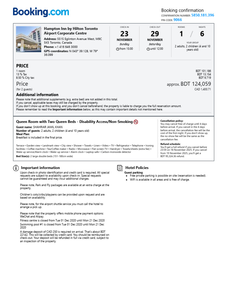 Hampton Inn Booking Confirmation | PDF | Credit Card