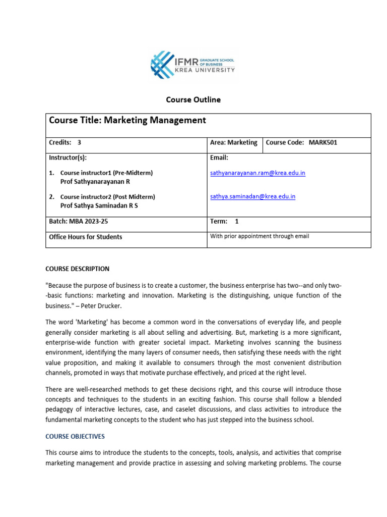 Marketing Management Course Overview | PDF | Marketing | Business
