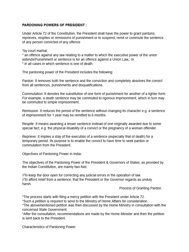 Pardoning Powers of President | PDF | Pardon | Public Law