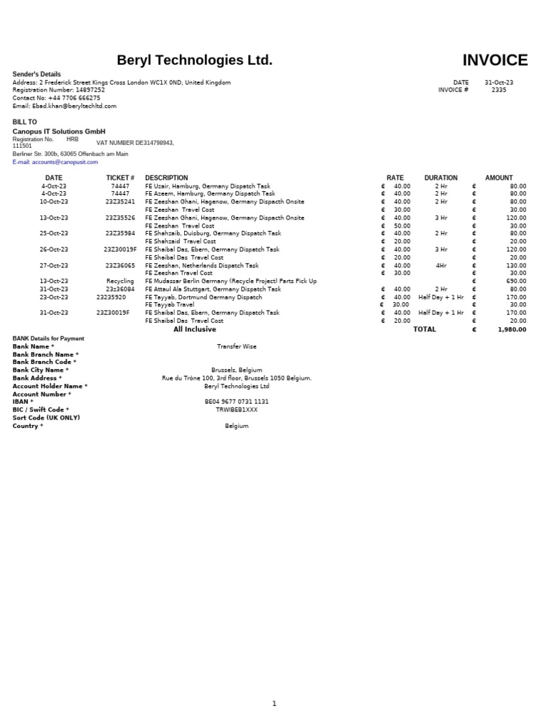 CITD Oct 2023 Invoice Updated | PDF | Financial Regulation | Banking