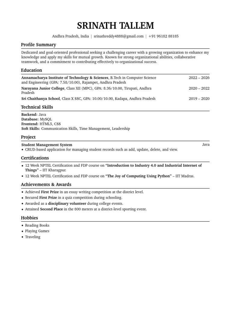 Computer Science Student Profile | PDF