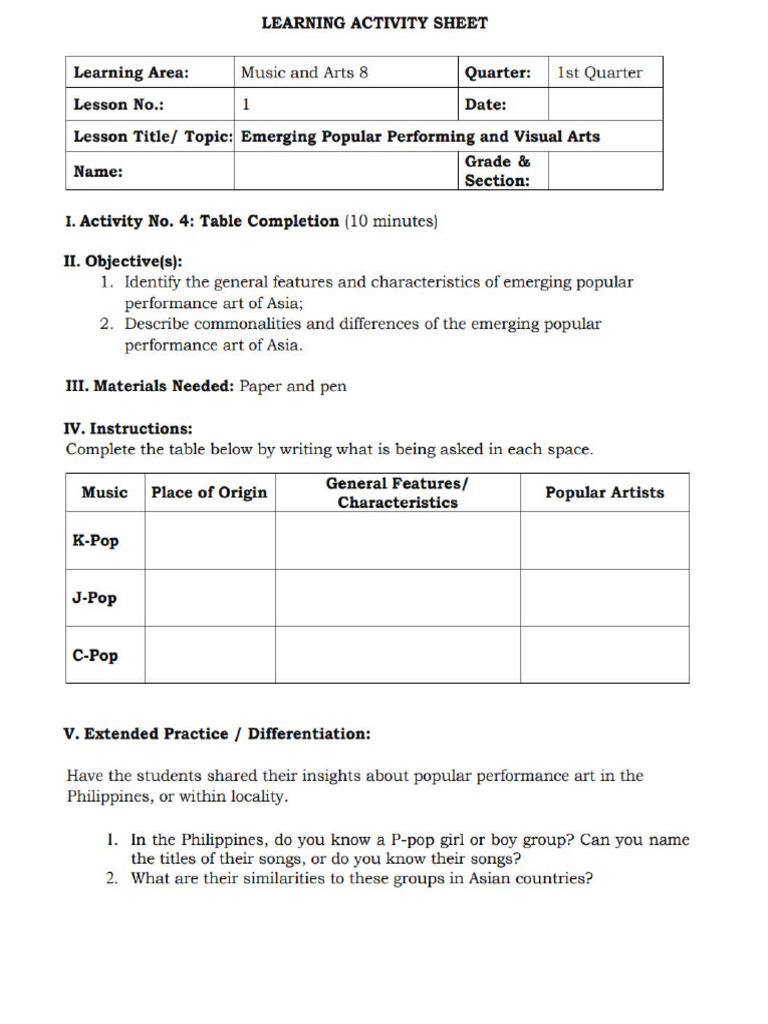 Learning Activity Sheet Grade 8 | PDF